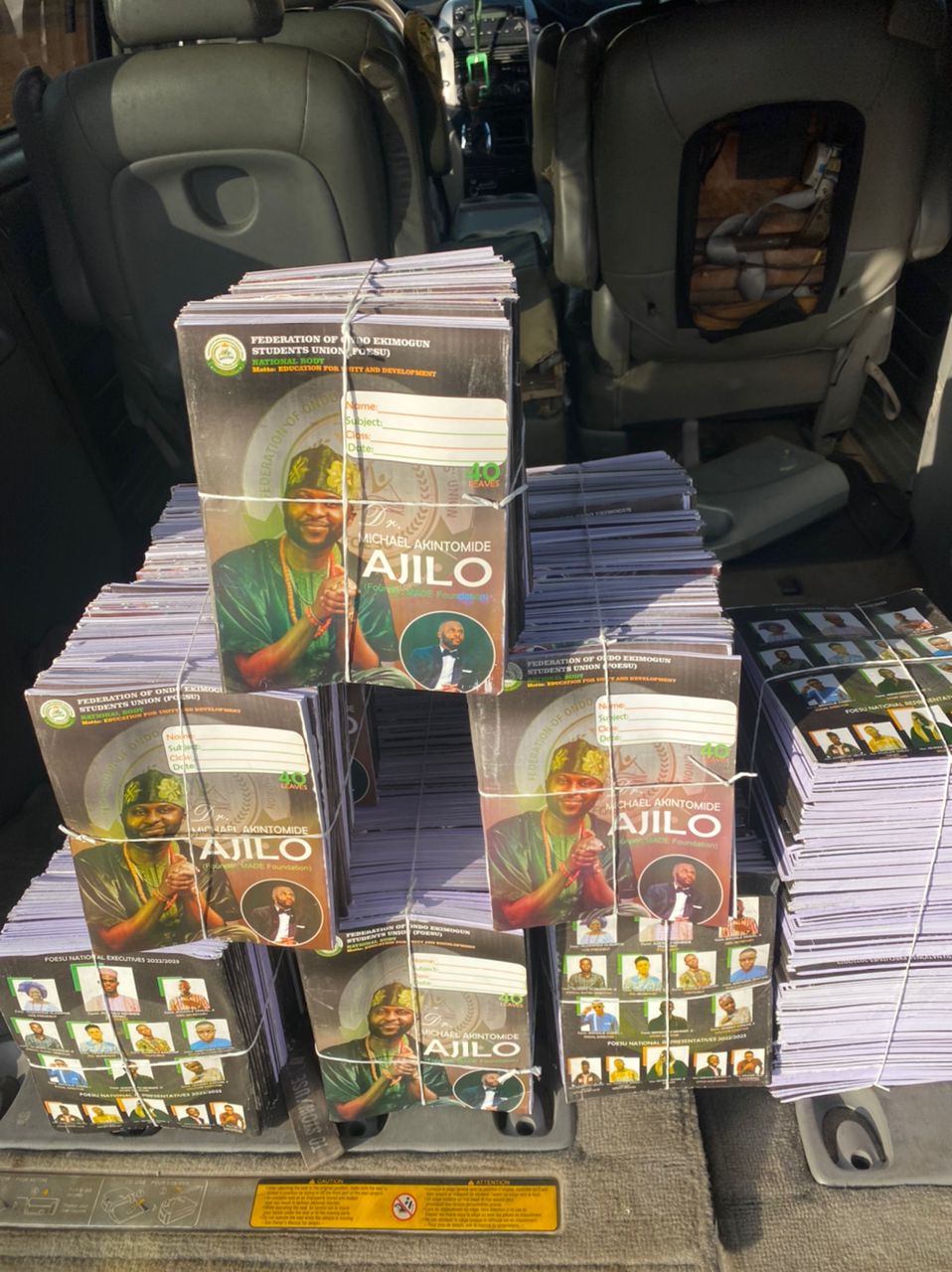 Hundreds of exercise books donated to secondary schools by Dr. Ajilo.